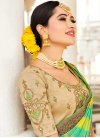 Satin Silk Mint Green and Yellow Beads Work Designer Contemporary Style Saree - 1