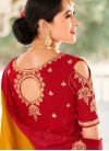 Satin Silk Crimson and Orange Beads Work Designer Contemporary Style Saree - 2