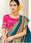 Embroidered Work Rose Pink and Teal Traditional Saree - 1