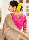 Brown and Rose Pink Beads Work Traditional Designer Saree - 1