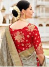 Grey and Red Thread Work Trendy Saree - 1
