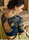 Navy Blue and Olive Embroidered Work Banarasi Silk Designer Contemporary Style Saree - 2
