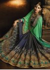 Black and Green Satin Silk Half N Half Designer Saree - 1