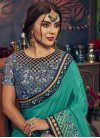Navy Blue and Teal Contemporary Style Saree For Ceremonial - 1