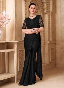 Satin Georgette Classic Saree with Embroidered Work for Women in Black Satin Georgette Classic Saree with Embroidered Work for Women in Black