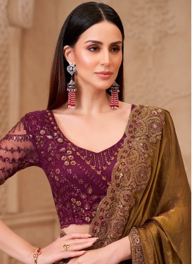 Gold Satin Silk Trendy Saree with Embroidered Work for Party Gold Satin Silk Trendy Saree with Embroidered Work for Party