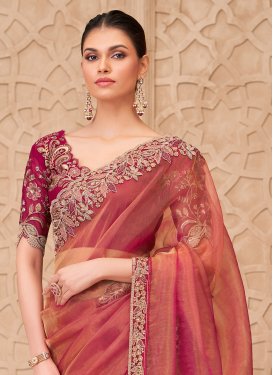 Embroidered Work Trendy Saree For Festival in Salmon Embroidered Work Trendy Saree For Festival in Salmon