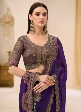 Chiffon Satin Trendy Saree with Embroidered Work in Purple