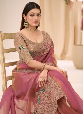 Embroidered Work Trendy Saree For Ceremonial in Salmon