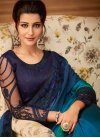Chiffon Satin Green and Navy Blue Embroidered Work Trendy Classic Saree - 1