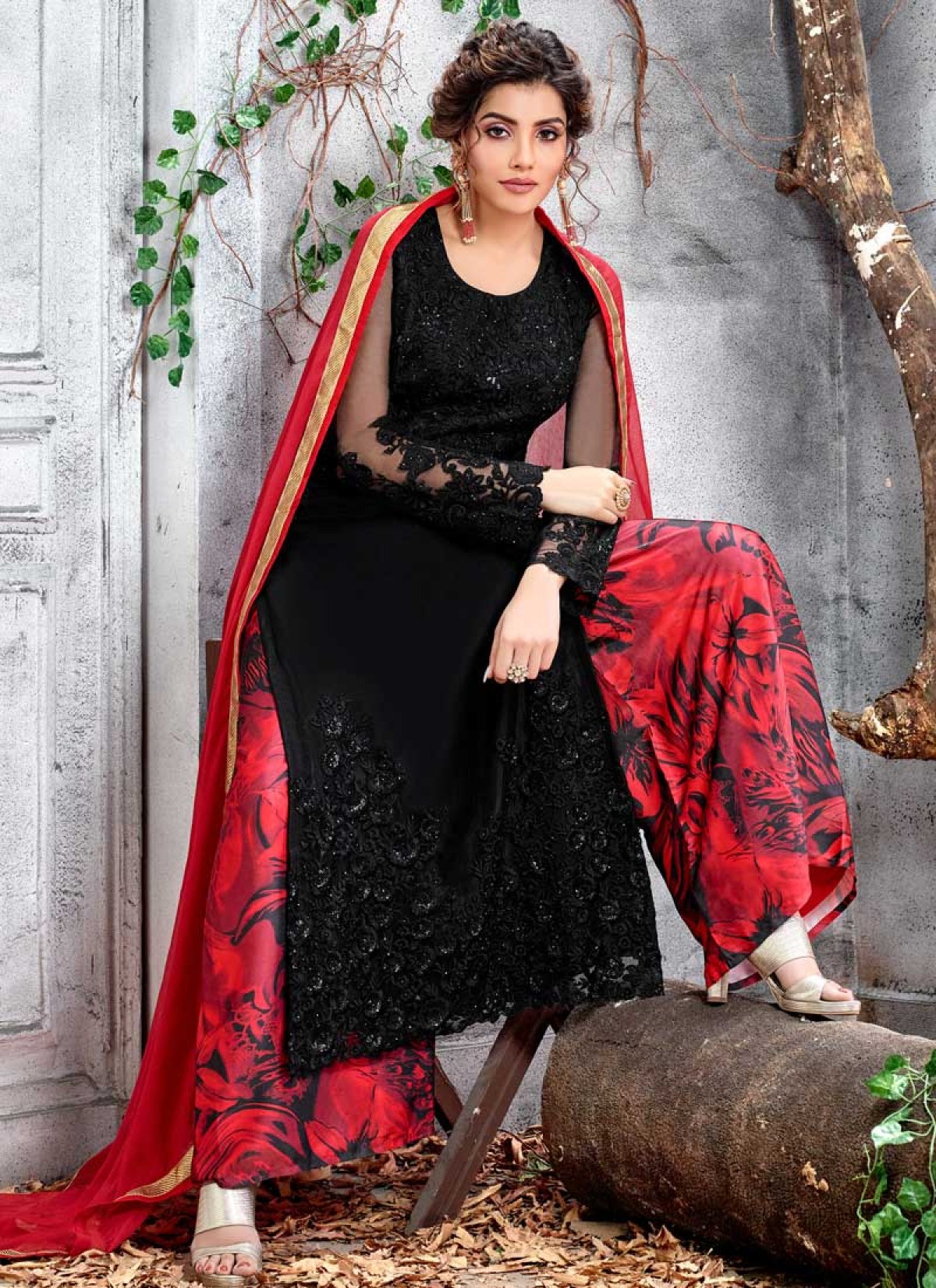 Black and red salwar suit best sale