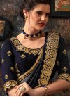 Grey and Navy Blue Embroidered Work Contemporary Style Saree - 1