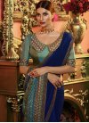 Blue and Sea Green Embroidered Work Designer Contemporary Saree - 1