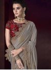 Beads Work Grey and Red Traditional Saree - 1
