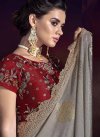 Beads Work Grey and Red Traditional Saree - 2