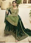 Embroidered Work Green and Olive Faux Georgette Palazzo Style Pakistani Salwar Kameez - 1