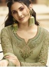 Embroidered Work Green and Olive Faux Georgette Palazzo Style Pakistani Salwar Kameez - 2