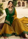 Faux Georgette Green and Mustard Embroidered Work Palazzo Style Pakistani Salwar Kameez - 2
