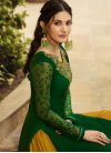Faux Georgette Green and Mustard Embroidered Work Palazzo Style Pakistani Salwar Kameez - 1