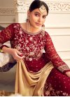 Beige and Red Faux Georgette Palazzo Style Pakistani Salwar Suit - 1