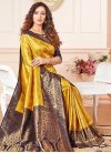 Thread Work Gold and Navy Blue Trendy Classic Saree - 1