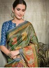 Blue and Olive Trendy Classic Saree For Ceremonial - 1