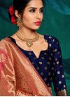 Navy Blue and Rose Pink Designer Contemporary Style Saree For Ceremonial - 1