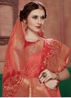 Red and Salmon Woven Work Trendy Classic Saree - 1