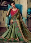 Olive and Rose Pink Embroidered Work Designer Contemporary Saree - 2