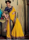 Satin Silk Navy Blue and Yellow Traditional Designer Saree For Ceremonial - 1