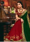 Bottle Green and Red Embroidered Work Half N Half Saree - 1