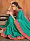 Embroidered Work Rose Pink and Sea Green Designer Contemporary Saree - 1