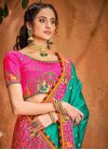 Embroidered Work Rose Pink and Sea Green Designer Contemporary Saree - 2