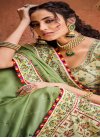 Cream and Olive Contemporary Style Saree - 2