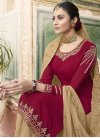 Cream and Red Faux Georgette Palazzo Straight Salwar Suit - 1