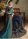 Embroidered Work Navy Blue and Teal Traditional Saree - 2
