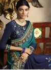 Embroidered Work Navy Blue and Teal Traditional Saree - 1