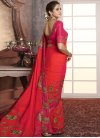 Rose Pink and Tomato Embroidered Work Traditional Designer Saree - 2