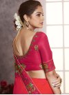 Rose Pink and Tomato Embroidered Work Traditional Designer Saree - 1