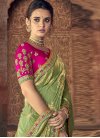 Mint Green and Rose Pink Beads Work Banarasi Silk Designer Traditional Saree - 1