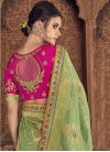 Mint Green and Rose Pink Beads Work Banarasi Silk Designer Traditional Saree - 2