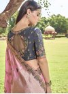 Beads Work Banarasi Silk Grey and Pink Half N Half Designer Saree - 1