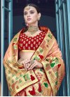 Banarasi Silk Peach and Red Thread Work Trendy Saree - 2