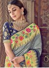 Grey and Navy Blue Banarasi Silk Designer Traditional Saree For Festival - 1