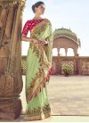 Embroidered Work Mint Green and Rose Pink Designer Contemporary Saree - 1