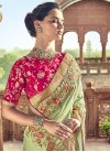 Embroidered Work Mint Green and Rose Pink Designer Contemporary Saree - 2
