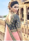 Grey and Pink Embroidered Work Designer Traditional Saree - 1