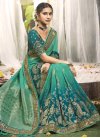 Jacquard Silk Beads Work Sea Green and Teal Contemporary Style Saree - 1