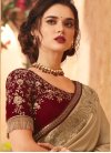 Satin Georgette Beige and Maroon Embroidered Work Trendy Classic Saree - 1