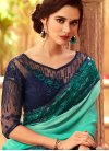Navy Blue and Turquoise Satin Georgette Traditional Designer Saree - 1